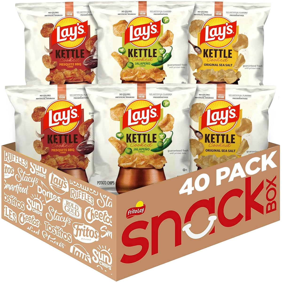 Lay's Kettle Cooked Potato Chips, Variety Pack, 0.85 Ounce (Pack of 40)
