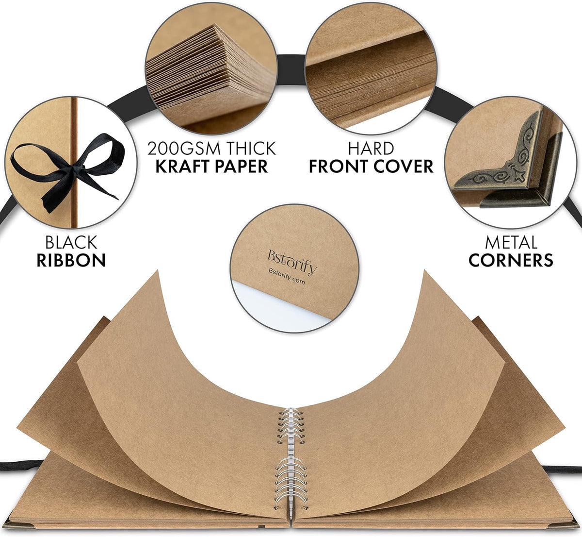 Bstorify Scrapbook Album 60 Pages (8 x 8 Inch) Brown Thick 200gsm Kraft Paper, Photo Album Scrapbook, Memory Book - Ideal for Your Scrapbooking Albums Art & Craft Projects