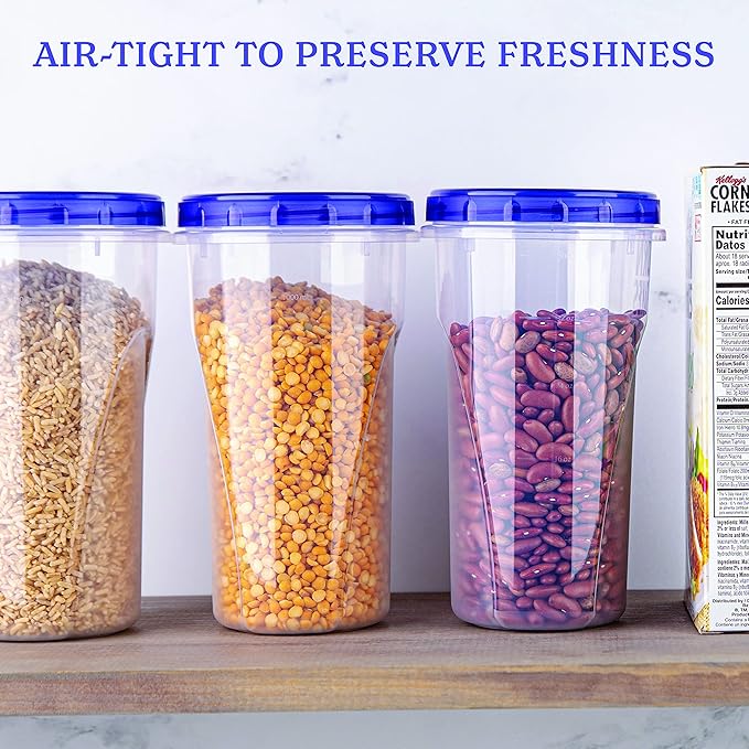 PLASTICPRO [48 oz 8 Pack] Twist Top Deli Containers Clear bottom With blue Top Twist on Lids Reusable, Stackable, Food Storage Freezer Container Pack of 8