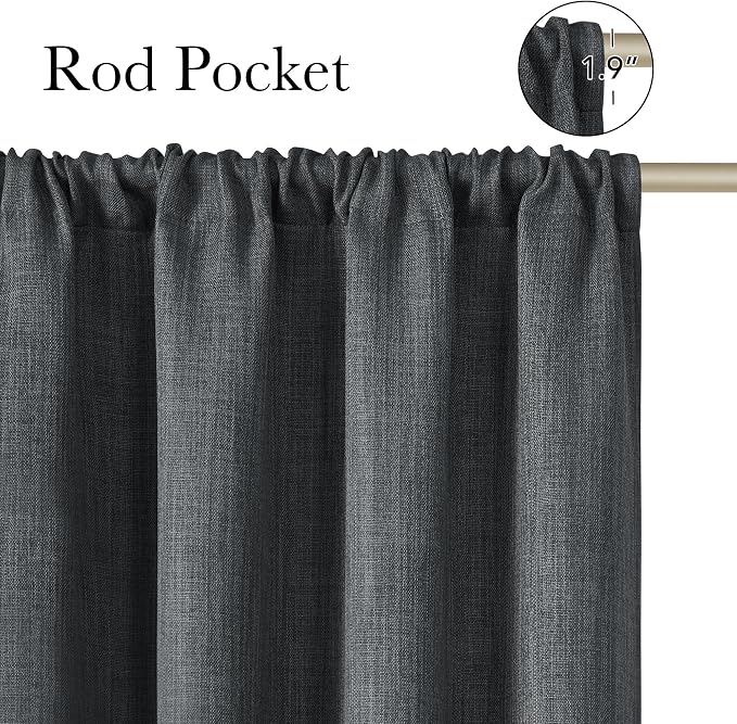 NICETOWN Charcoal Gray Faux Linen Room Darkening Rod Pocket Curtains 63 inch