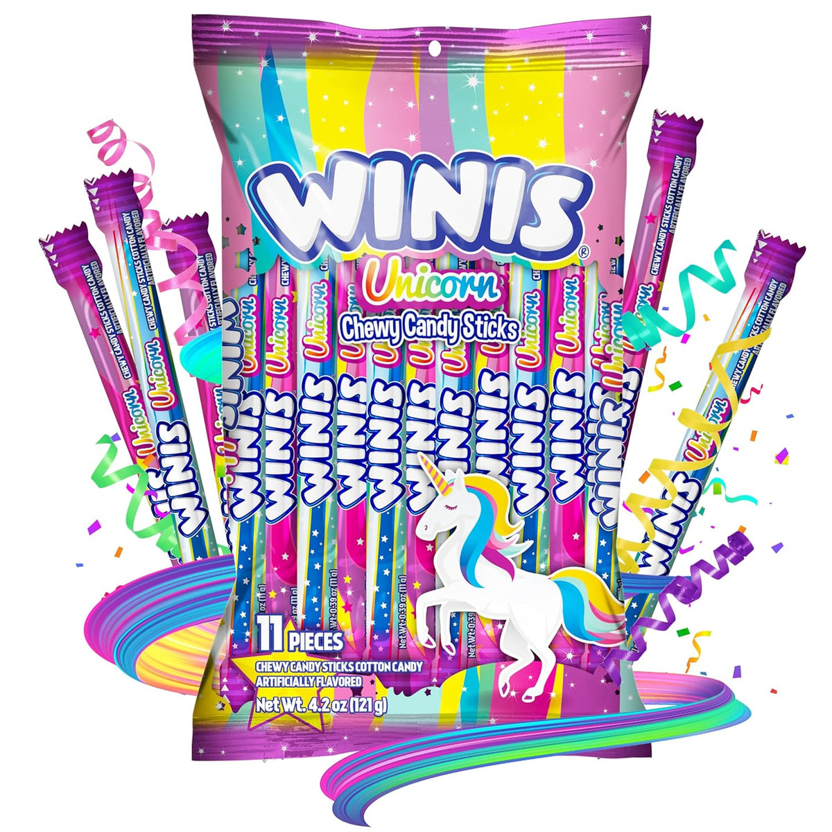 Winis Unicorn | Chewy Candy Swirl | Cotton-Candy Flavored | Sharing Size 4.3 Oz Bag - 11 Pieces | Gifts, Holiday, Parties, Concessions, Pantry, Non-Melting, Party