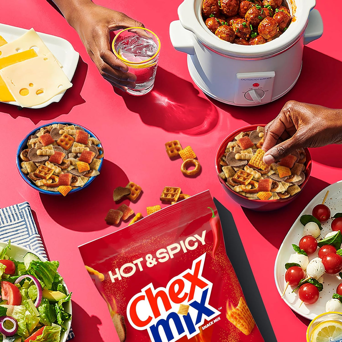 Chex Mix Hot and Spicy Snack Mix, Savory Snack Bag, Family Size, 13.5 oz