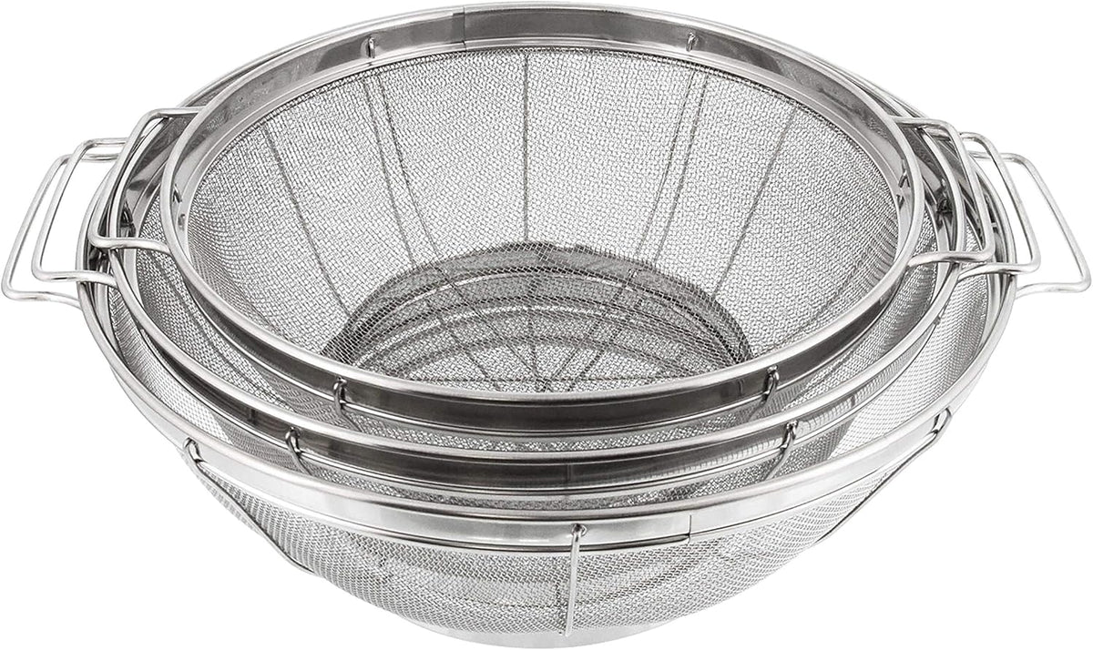 U.S. Kitchen Supply Set of 3 Stainless Steel Colander Strainers Net Baskets 5, 4, & 3-Quart - Colander with Handles & Resting Base - Stainless Steel Sieve, Mesh Strainers and Colanders for Kitchen