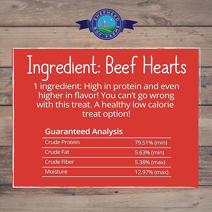 Shepherd Boy Farms Freeze Dried Dog and Cat Treats, Beef Heart, All Natural Single Ingredient Freeze-Dried Dog Treat & Snacks, Made in USA, High Protein, Essential Nutrition of Raw Food, 3oz