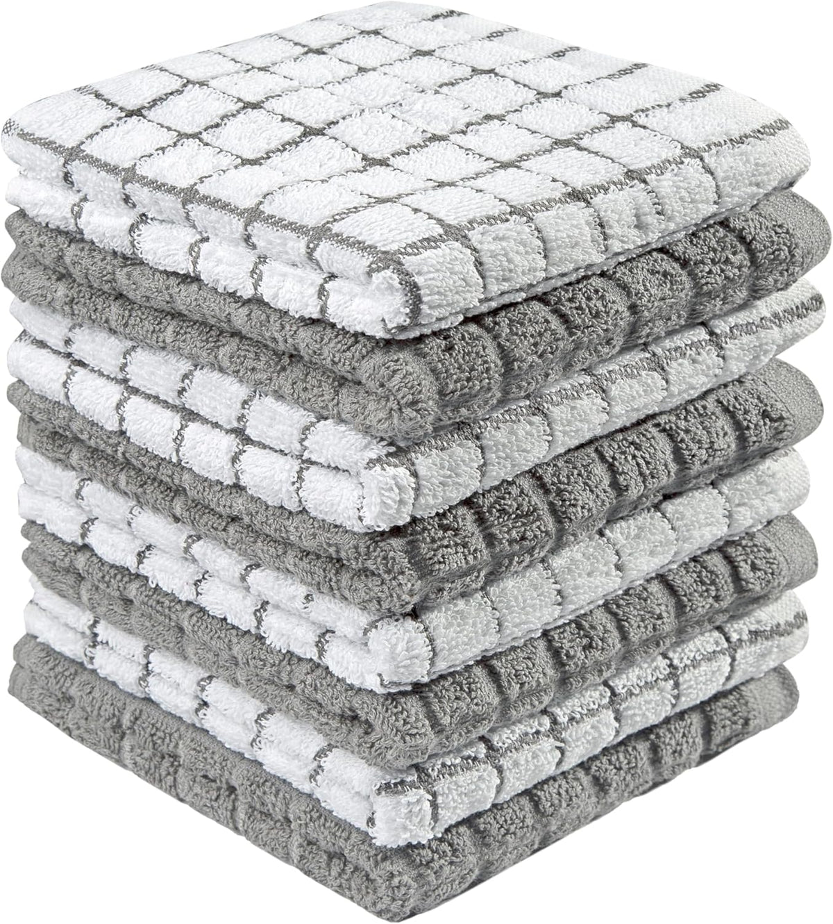 Bumble Dish Towels & Dish Cloths (8 Pack) | 100% Cotton Kitchen Towels | 12" x 12" | 405 GSM | Soft, Highly Absorbent & Durable Rags for Washing Dishes | Gray