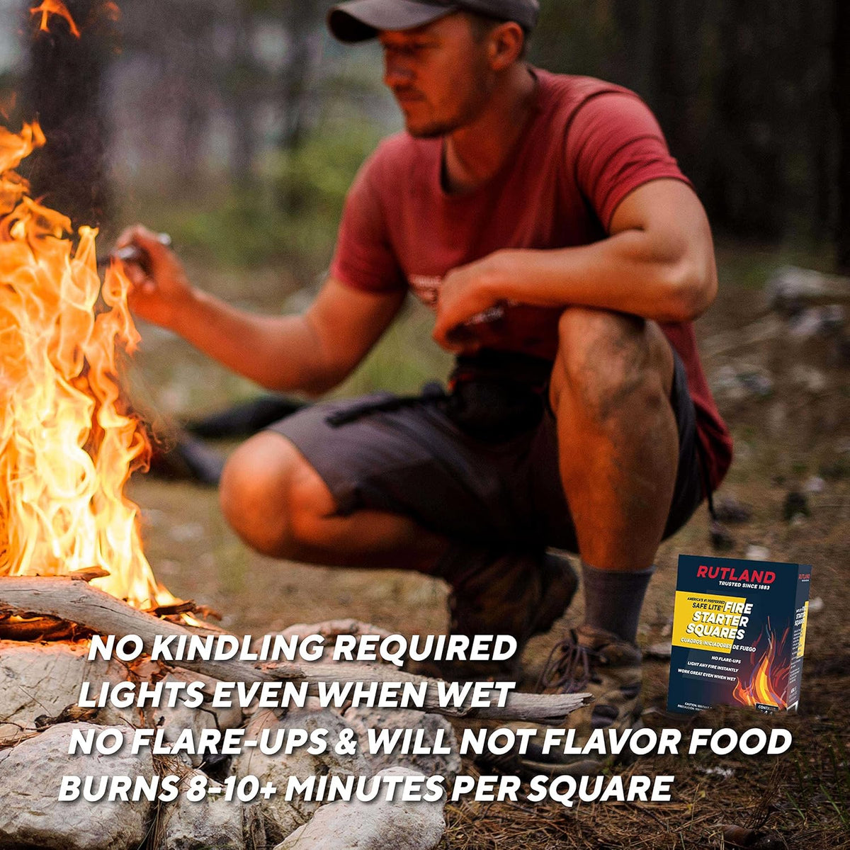 Rutland Safe Lite Fire Starter Squares - Heavy Charcoal Starters for Fireplace, Grill Pit, BBQ & Campfires - USA-Made Camping Accessories - Odorless Long Burn - 4.6 Lbs, 144 Squares