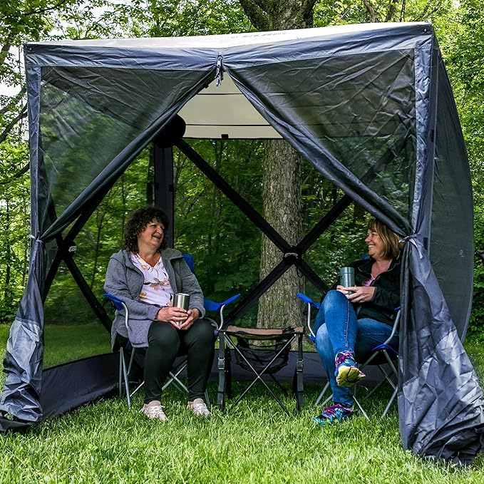 CLAM Quick Set Traveler 6 x 6 Ft Portable Outdoor Shelter, Blue + Clam Quick Set Screen Hub Tent Wind & Sun Panels, Accessory Only, Blue (3 Pack)