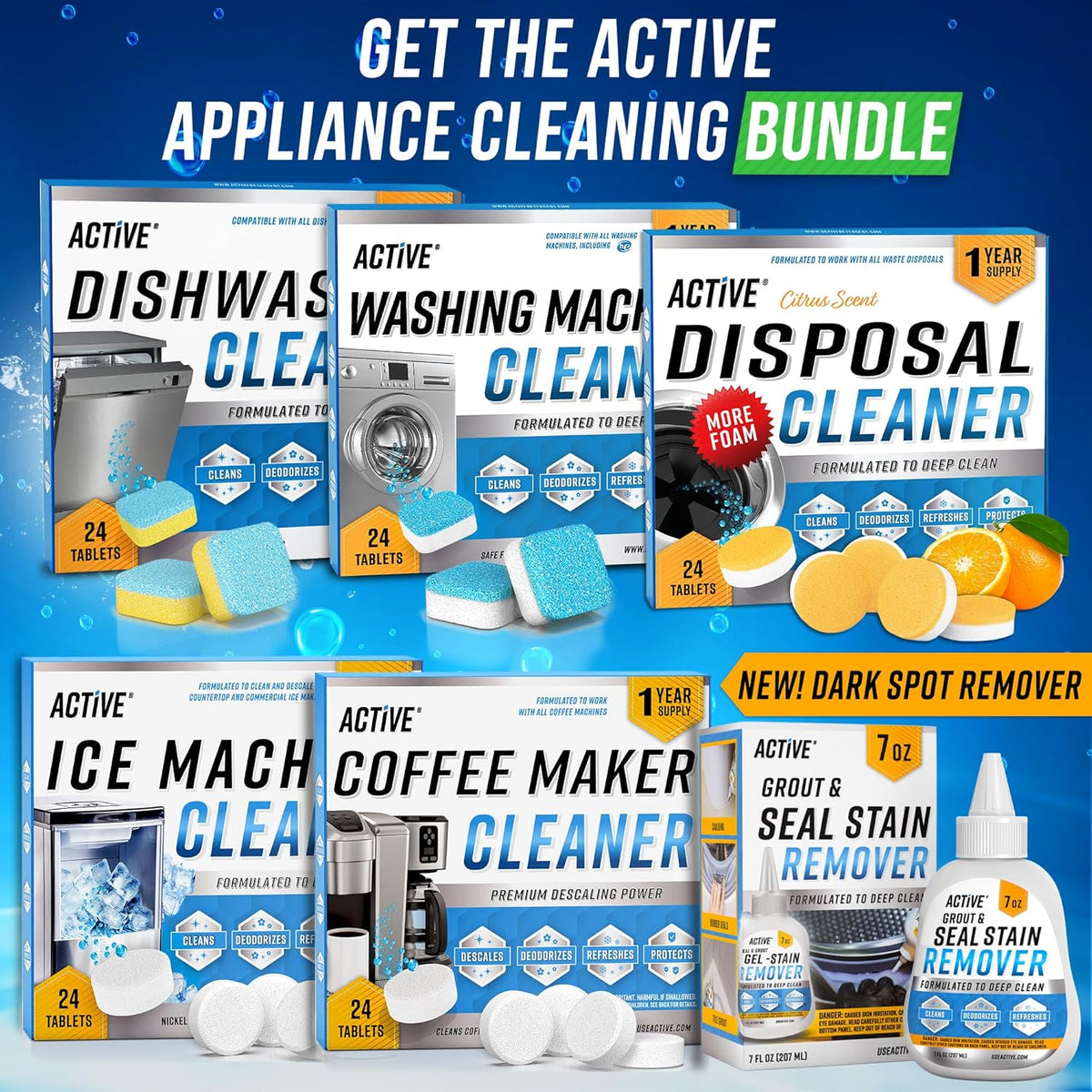 Garbage Disposal Cleaner Deodorizer Tablets - 24 Pack, New Powerful XL Foaming Tablet - Fresh Citrus Foam Sink Garburator Disposer Freshener, Natural Kitchen Drain Cleaning Care - 1 Year Supply
