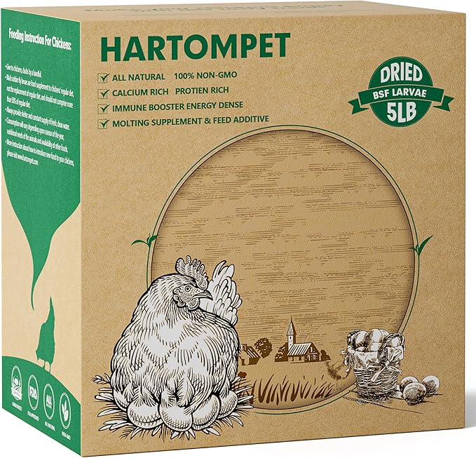 5LB Non-GMO Dried Black Soldier Fly Larvae, Superior Calcium Boost for Chickens, Better Than Dried Mealworms, Poultry Feed Ideal for Molting & Laying Hens, Wild Birds, Ducks | Top Grade BSF