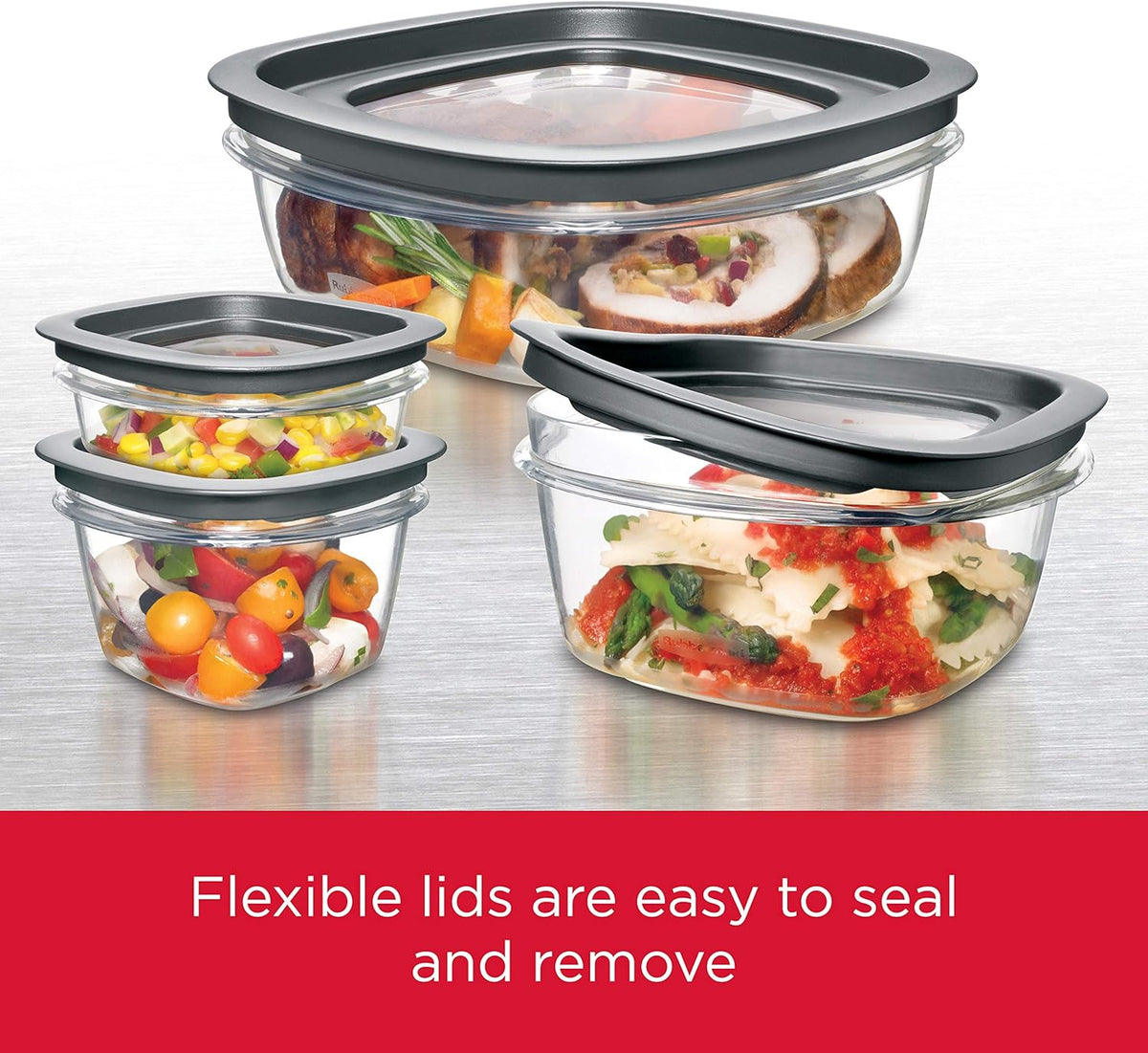 Rubbermaid 28-Piece Clear/Grey Food Storage Containers, Premium Snap Bases, and Various Size Lids, Perfect for Meal Prep, Leftovers, and Dishwasher Safe