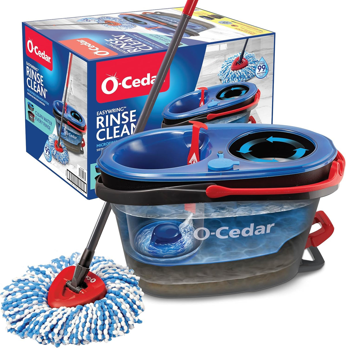 O-Cedar RinseClean Spin Mop & Bucket System | Clean with Clean Water | Removes 99% of Bacteria