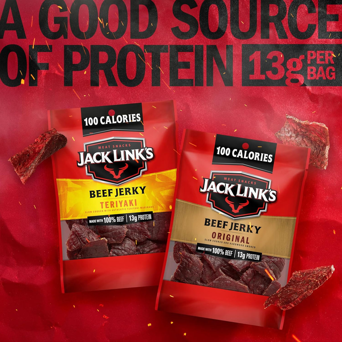 Jack Link's Beef Jerky Variety Pack - Includes Original and Teriyaki Jerky, Bulk Protein Snack Pack, Good Source of Protein, Meat Snacks Made with 100% Beef, Individual Bags - 1.25 Oz (Pack of 9)