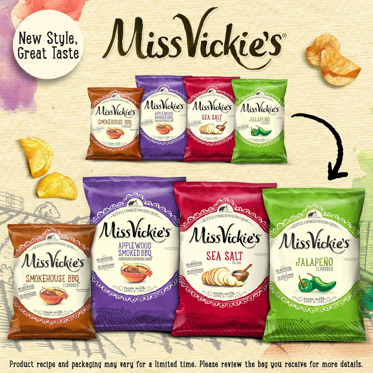 Miss Vickie's Kettle Cooked Potato Chips, Variety Pack, 1.375 Ounce (Pack of 28)