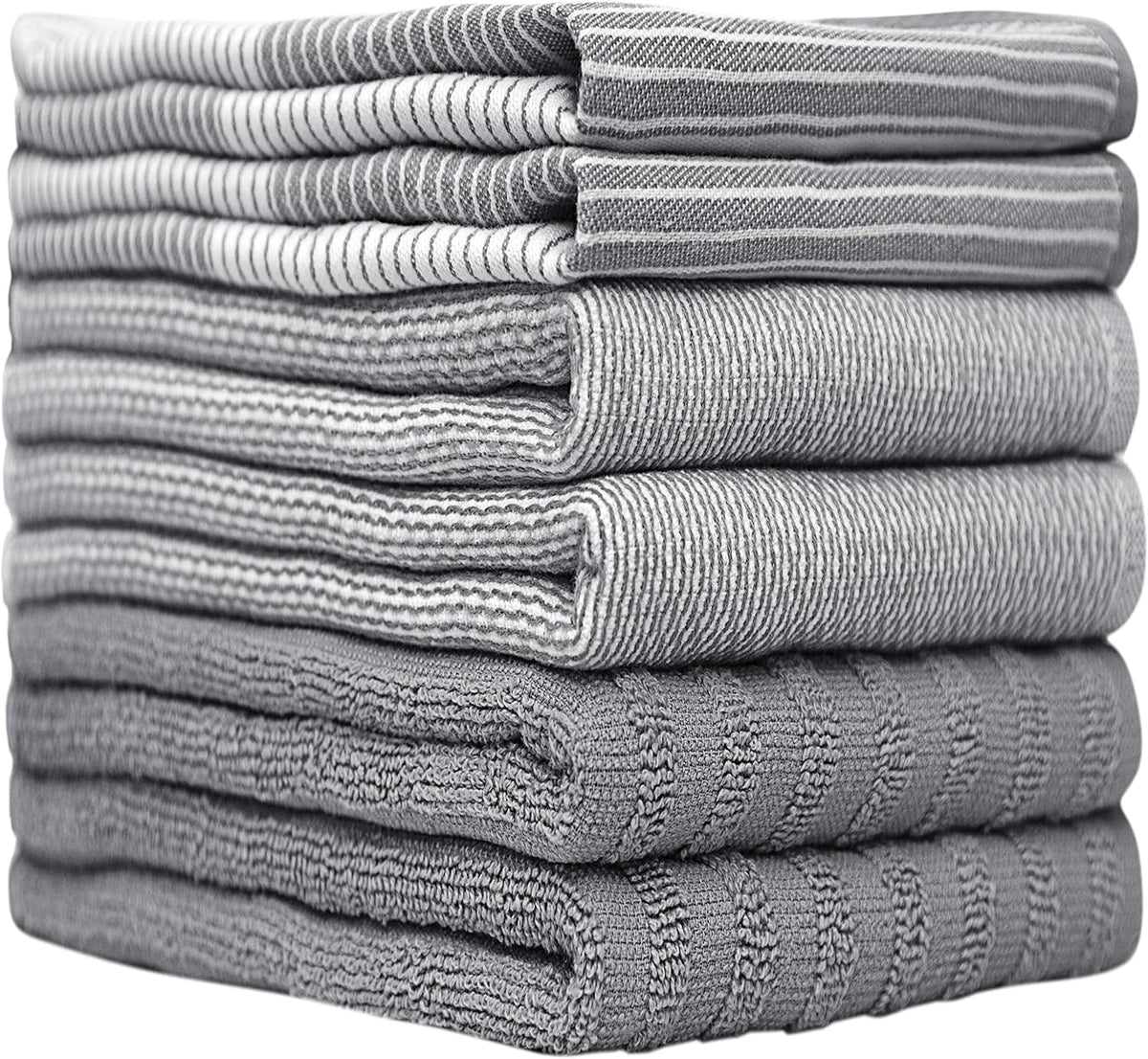 Premium Kitchen Towels (20”x 28”, 6 Pack) | Large Cotton Kitchen Hand Towel | Flat & Terry Dish Cloths | Highly Absorbent Tea Towels Set with Hanging Loop | Gray