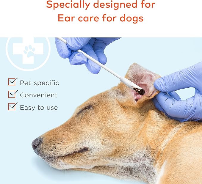 Cotton Swabs for Dogs and Cats - Cat & Dog Ear Cleaner Long Cotton Swab - Extra Long Stick, Cat & Dog Ear Cleaning Kit for Puppies and Pets, Multipurpose Pet Cotton Swabs for Ears (100 Buds)