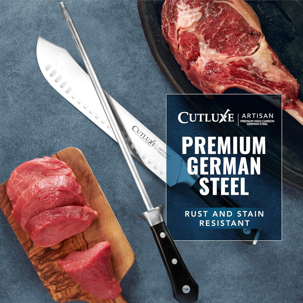Cutluxe Honing Rod, Sharpening Steel for Kitchen Knives – 12" Honing Steel – Ergonomic Handle Design – Artisan Series