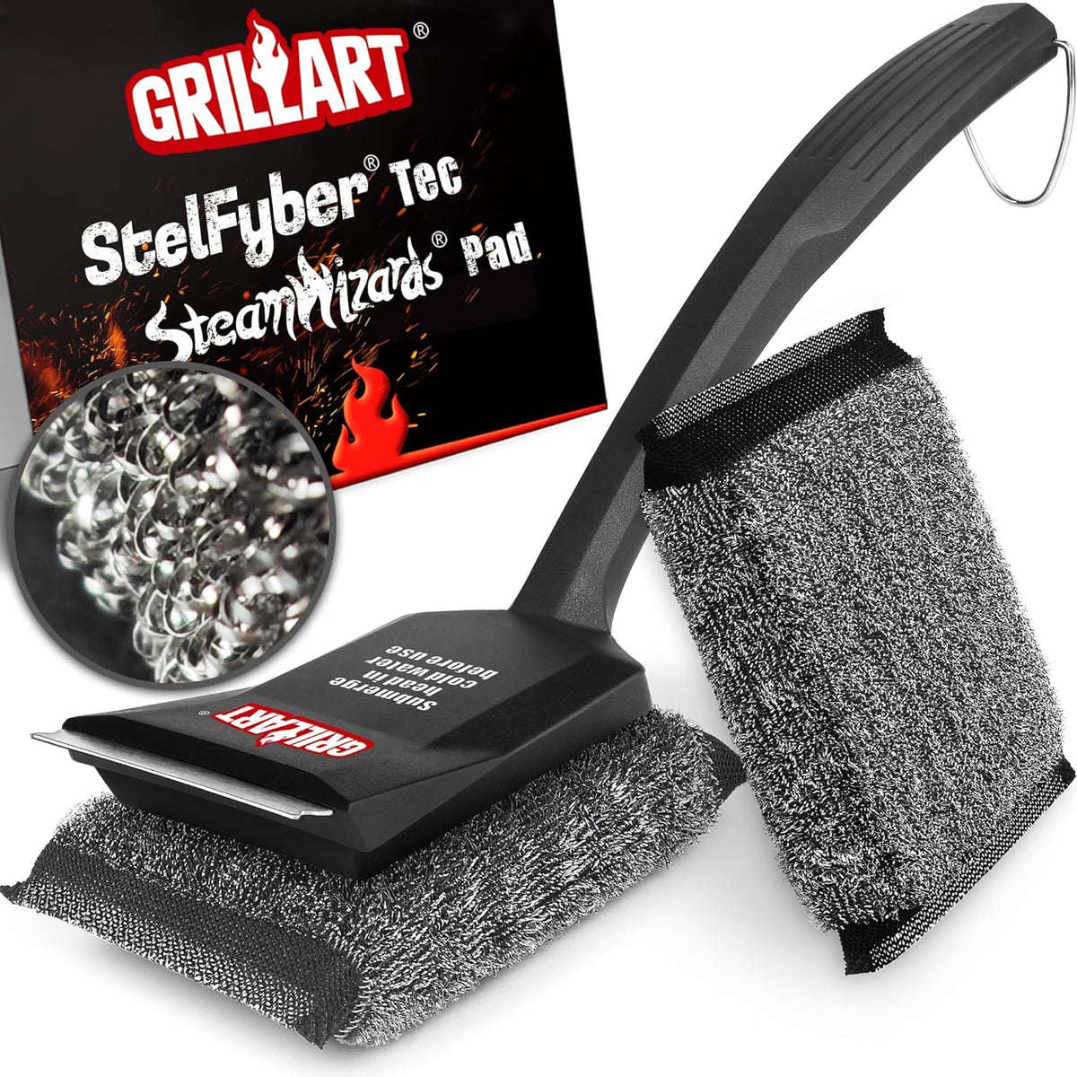 GRILLART SteamWizards Grill Brush Bristle Free, Safe BBQ Grill Brush for Outdoor Grill, Flat Top Grill Cleaner with Replaceable Head, Suitable for All Grates, Griddle Accessories, Dishwasher Safe
