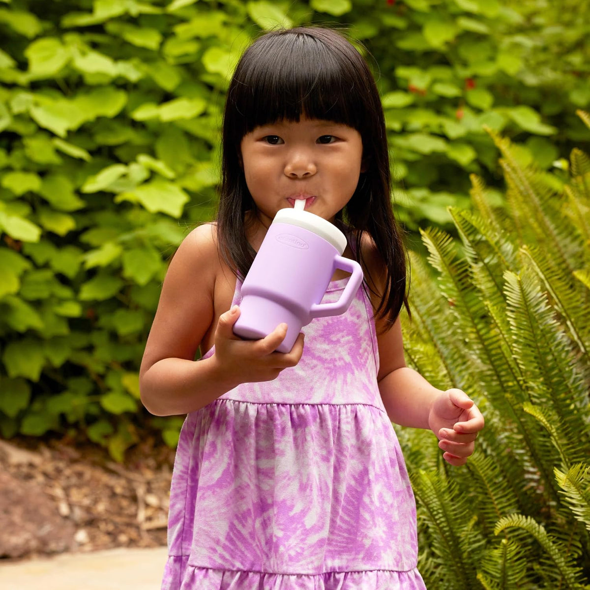 Infantino My 1st Tumbler, Silicone Sippy Cup with Straw & Handle, Spill-Resistant Baby Cup for On-the-Go, BPA-Free Transition Bottle, Lilac