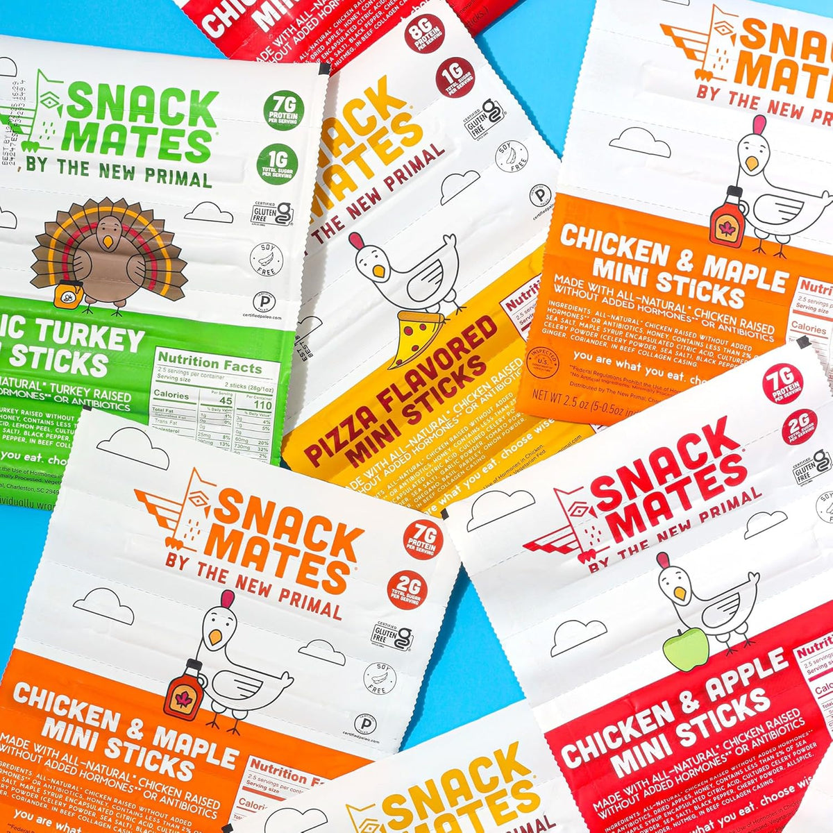 The New Primal Snack Mates Chicken & Maple Sticks, Gluten Free Healthy Snacks for Kids, Low Sugar High Protein Back to School Snacks, Mini Paleo Jerky Meat Stick, 5g Protein, 35 Calories, 15 Pack