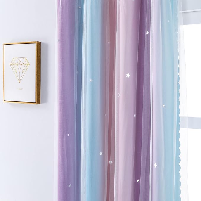 XiDi Curtains for Bedroom Decor, Rainbows Pink Purple/42/45