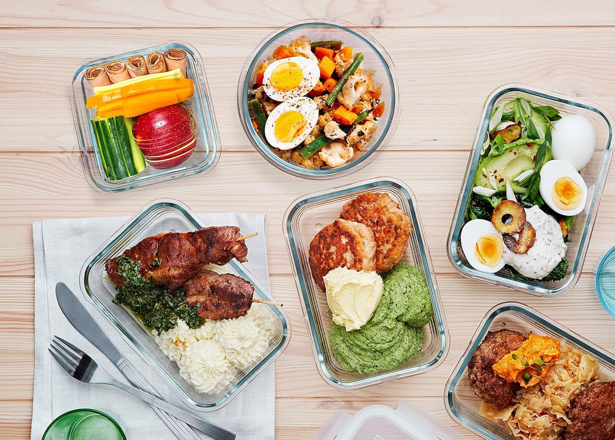 M MCIRCO 30 Pieces Glass Food Storage Containers with Snap Locking Lids,Glass Meal Prep Containers Set - Airtight Lunch Containers, Microwave, Oven, Freezer and Dishwasher