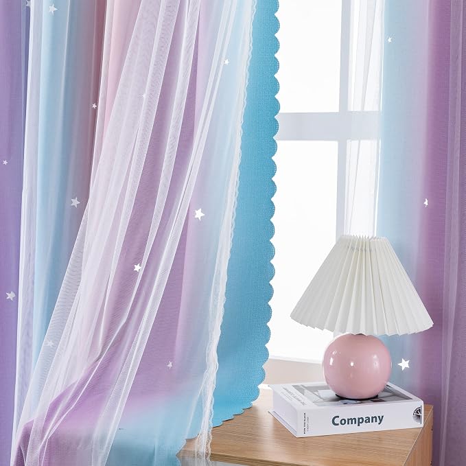 XiDi Curtains for Bedroom Decor, Rainbows Pink Purple/42/45