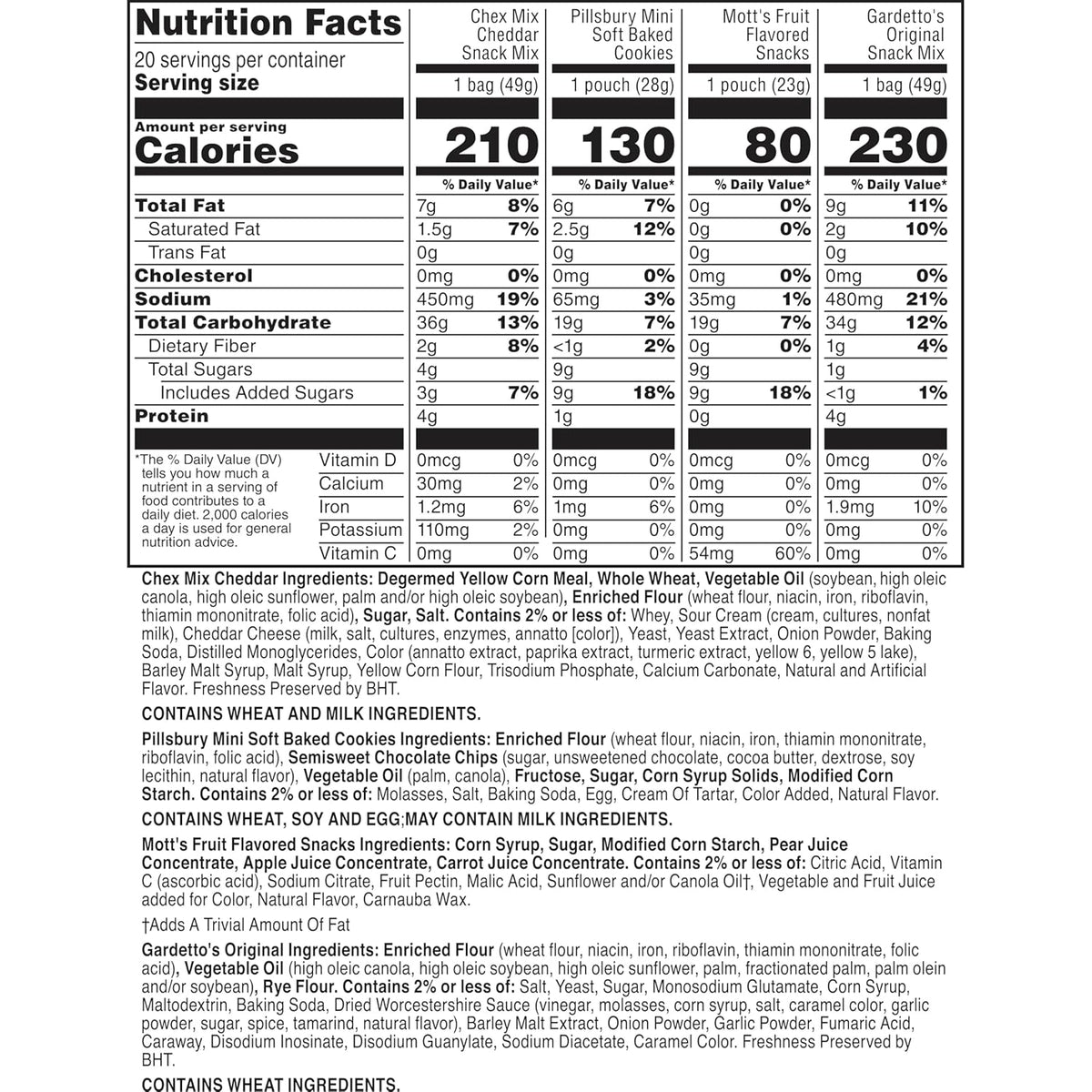 Chex Mix, Mott's, Gardetto's, Pillsbury Cookies, Snack Time Faves Variety Pack, Snack Bags, 20 Ct, 26.5 oz
