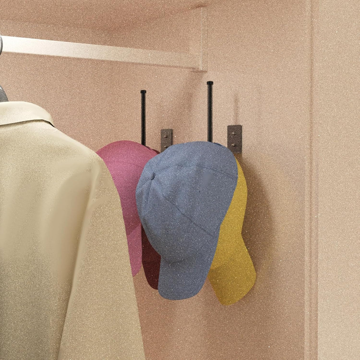 2 Pack Hat Racks for Baseball Caps, Stainless Steel Hat Organizer for Baseball Cap, Hat Holder Storage Organizer, Hat Hanger Strong Adhesive/Wall Drilled for Door, Bedroom, Closet(Black 6 in)