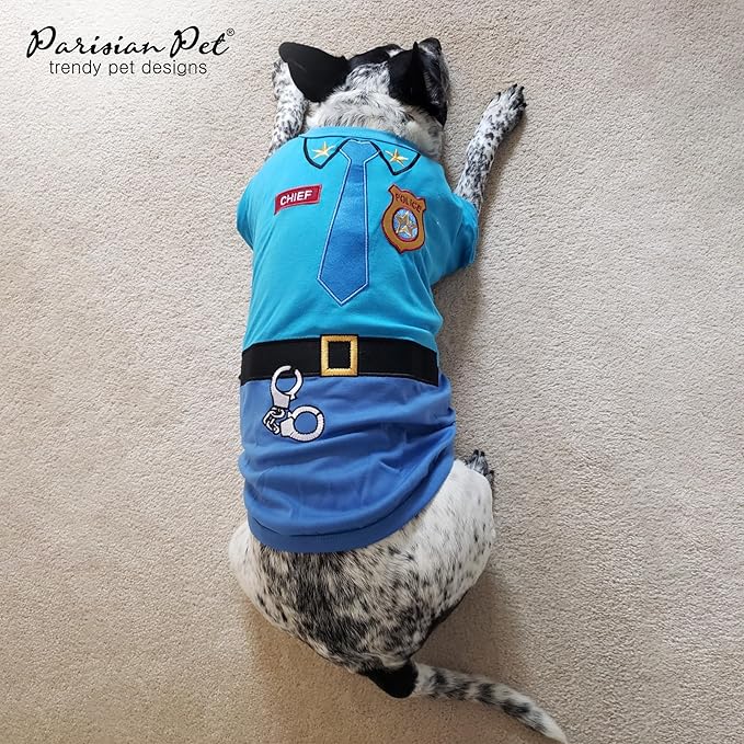 Parisian Pet Embroidered Dog Police Costume - 100% Cotton and Polyester Pet Clothes - Sleeved Cop Costume for Large Dogs 2XL - Blue