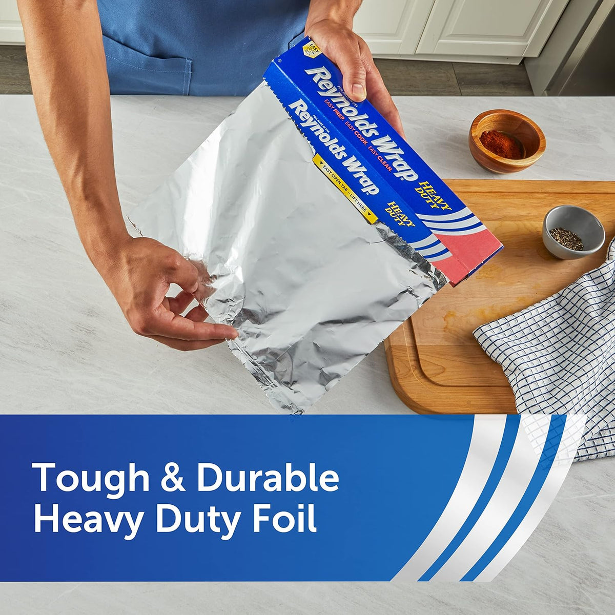 Reynolds Wrap Heavy Duty Aluminum Foil Roll, Thick Heavy Duty Foil for Added Strength and Durability, Secure Easy Open and Close Tab, 12 Inches Wide, 130 Sq. Ft.