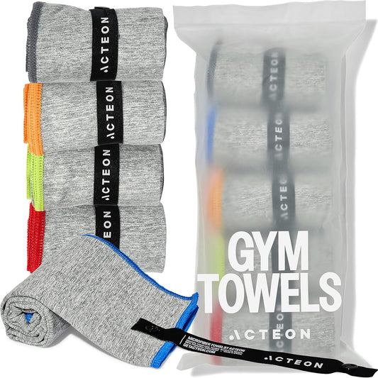 Acteon Microfiber Gym Towels 5 Pack, Quick Dry Silver ION Odor-Free Sweat Towel, Super Absorbent Fast Drying for Men & Women, Workout, Yoga, Running, Hiking, Travel – 16x30.5 Inch