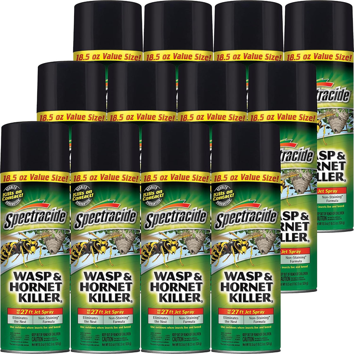 Spectracide Wasp & Hornet Killer Aerosol Kills Wasps, Hornets And Yellow Jackets On Contact & Eliminates The Nest, 12 Pack