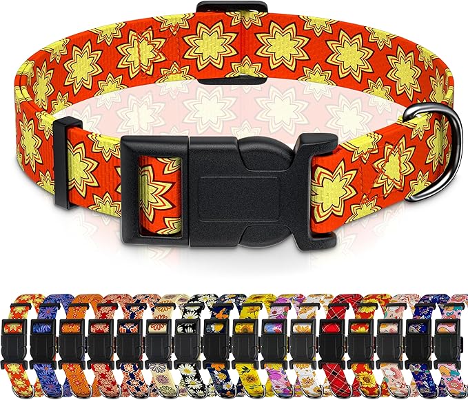Dog Collar, Classical Indian Spirit Boys Girls Puppy Collar for Small Medium Large Dogs, Adjustable Soft Indian Pet Collar with Safety Buckle for Male Females(Yellow,XL)