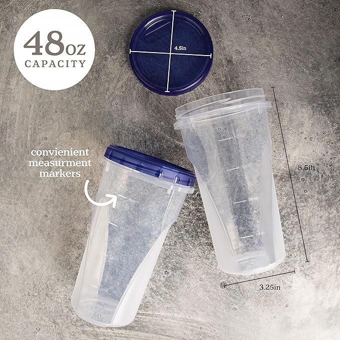 PLASTICPRO [48 oz 8 Pack] Twist Top Deli Containers Clear bottom With blue Top Twist on Lids Reusable, Stackable, Food Storage Freezer Container Pack of 8