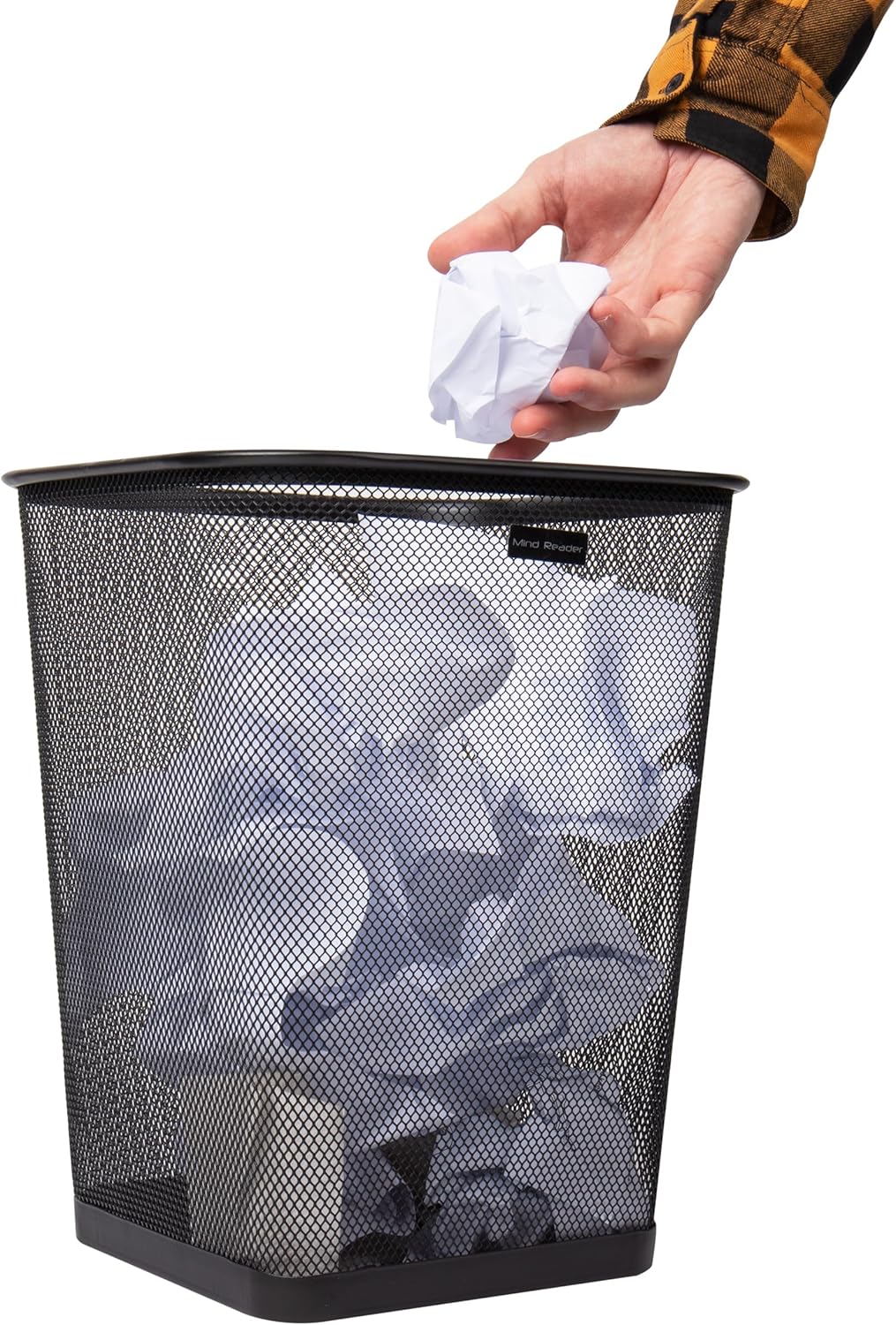 Mind Reader Mesh Trash Can, Waste Paper Basket, Square, Office, Metal Mesh, 9.75"L x 9.75"W x 12.25"H, Set of 2, Black