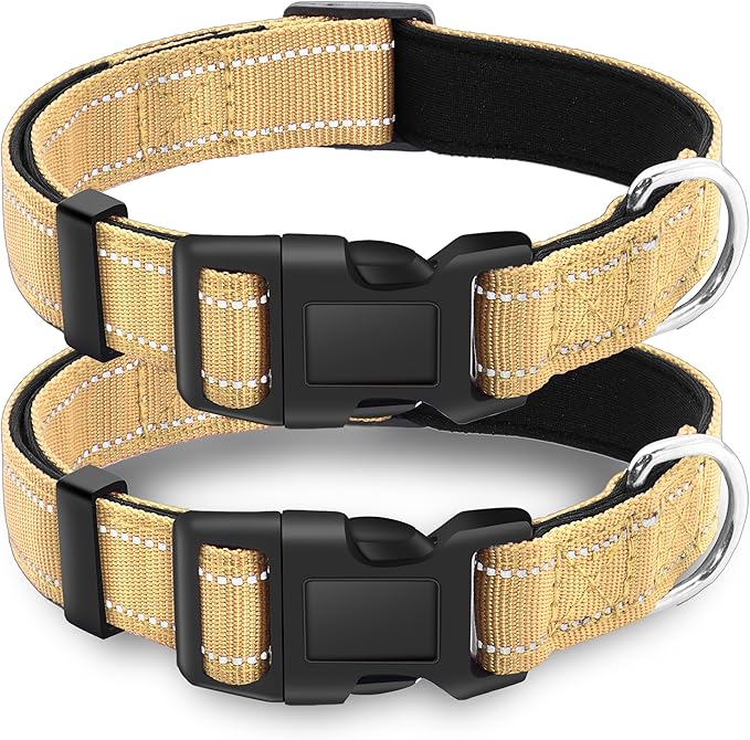 2 Pack Reflective Dog Collar with Safety Locking Buckle, Adjustable Soft Breathable Comfortable Nylon Pet Collar for Small, Medium and Large Dogs, Brown, S