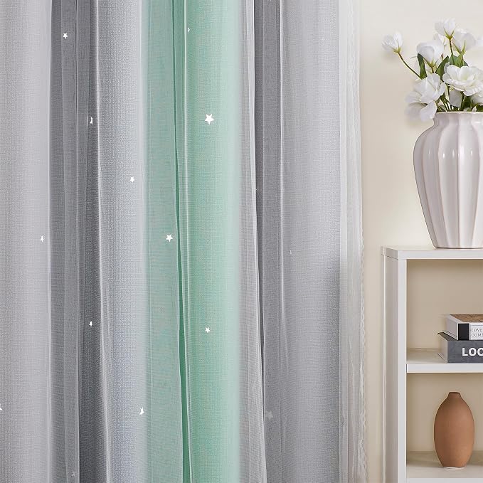 XiDi Curtains for Bedroom Decor, Rainbow Green LightgreyGrey52/54/1