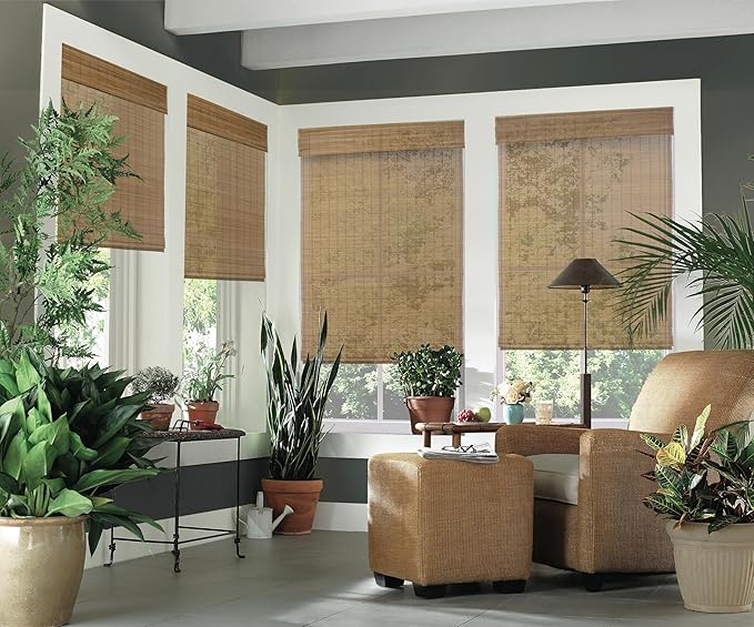 Cordless Woven Wood Roman Shades, 69W x 36H, Bamboo Mesh Natural, Sizes 20-72