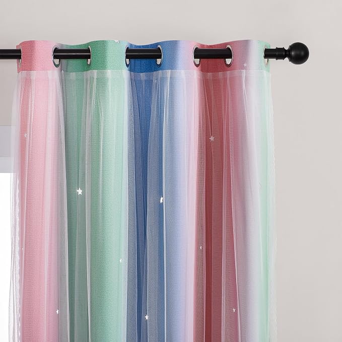 XiDi Pink & Rainbow Curtains for Kids & Girl Rooms