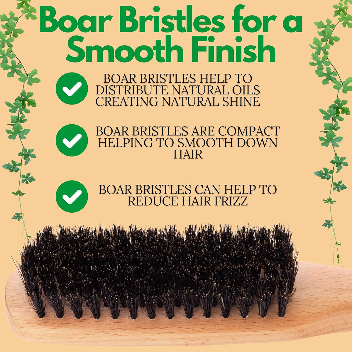GranNaturals Boar Bristle Slick Back Hair Brush - Soft/Medium Smoothing Hairbrush to Style, Polish, & Lay Hair Down Flat to Create a Sleek Frizz Free Hairstyle for Women and Men - Wooden Handle