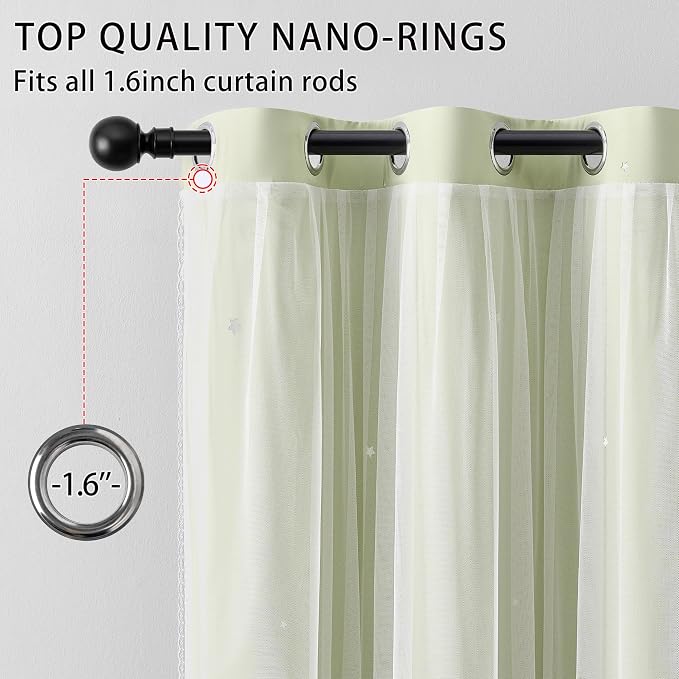 XiDi Green Curtains for Bedroom, Girls Room Blackout Curtains, Kids Room