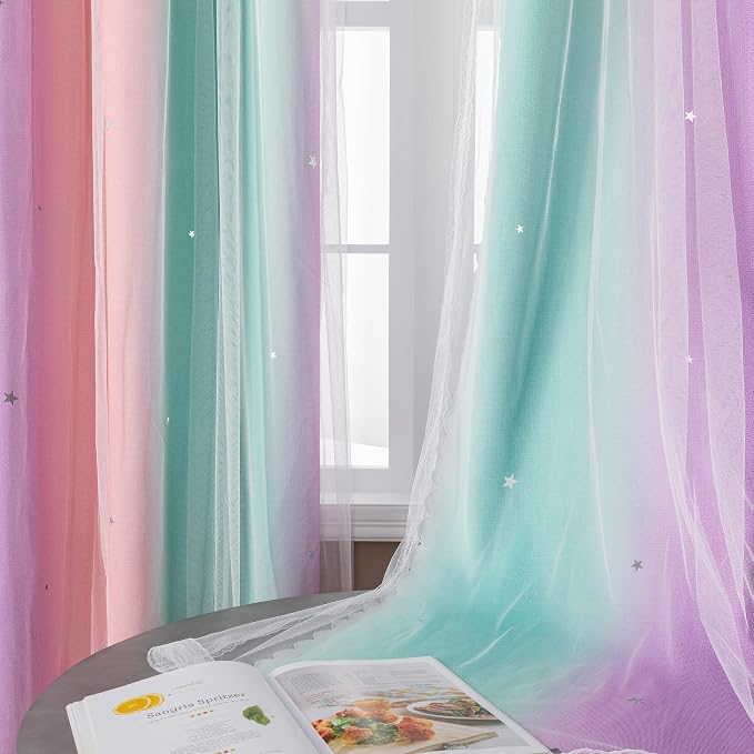 XiDi Unicorn Room Decor for Girls Bedroom, Window Drapes 42 Inchs Long 34