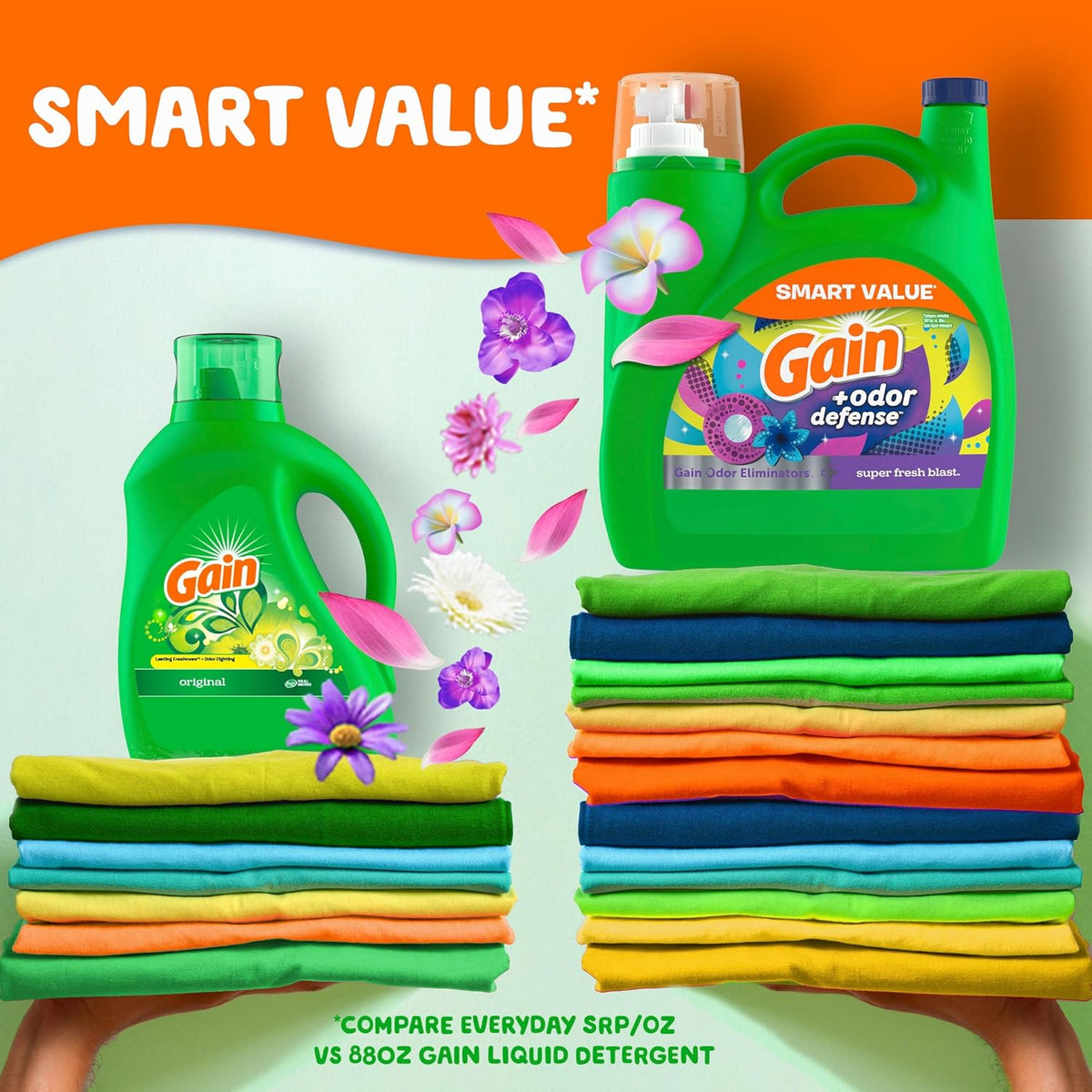 Gain + Odor Defense Liquid Laundry Detergent Super Fresh Blast Scent, HE Compatible, 107 Loads 154 fl oz, Gain Laundry Detergent, Liquid Laundry Detergent