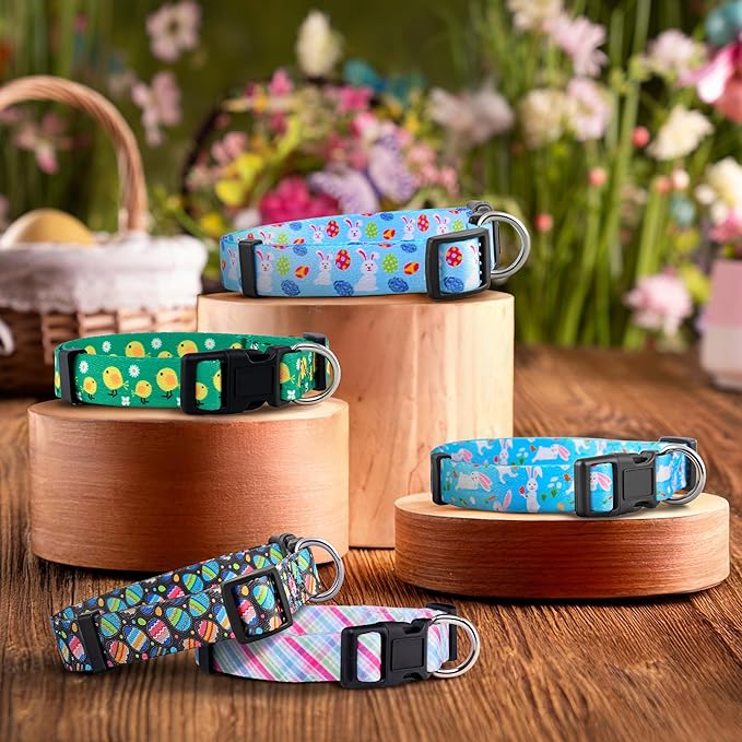 Native Pup Easter Dog Collar, Cute Spring Gift for Puppies, Pink Pastel, Eggs, Chicks, Bunny Adjustable for Small, Medium, Large Breeds (Bunny, Large)