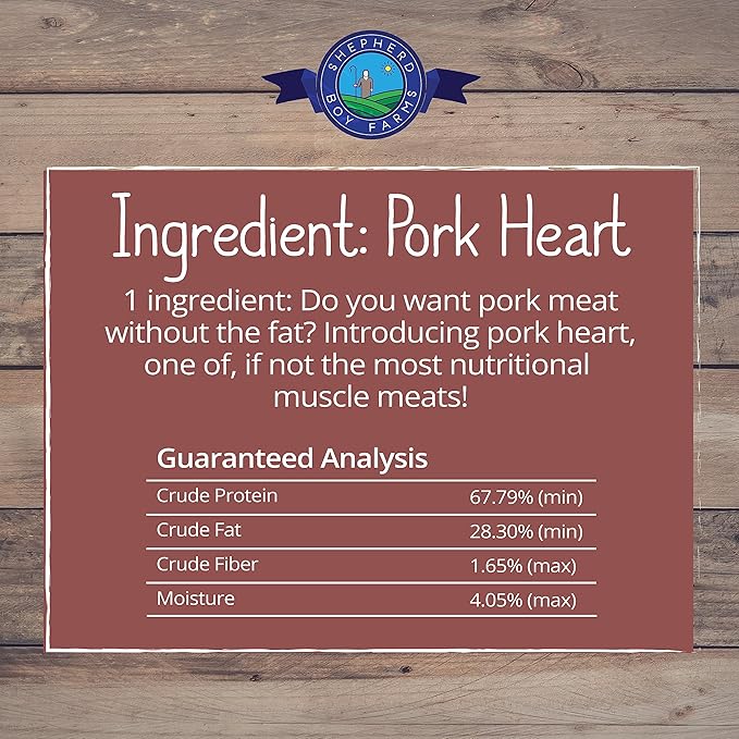 Shepherd Boy Farms Freeze Dried Dog and Cat Treats, Pork Heart, All Natural Single Ingredient Freeze-Dried Treat & Snacks, Made in USA, High Protein, Essential Nutrition of Raw Dog Food, 8oz