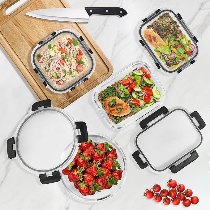 Sorbus Glass Meal Prep Containers, Dishwasher and Oven Safe Reusable Meal Prep Containers, Freezer Safe Glass Food Storage Containers with Airtight Lids