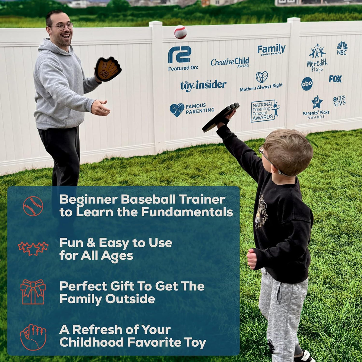 Toss and Catch Ball Game Set - Easy to Use Sticky Balls & Beginner Baseball Training Glove - Premium Toy Paddle Fits All Hand Sizes From Toddlers to Teens & Adults - Fun Gift Idea for Boys and Girls