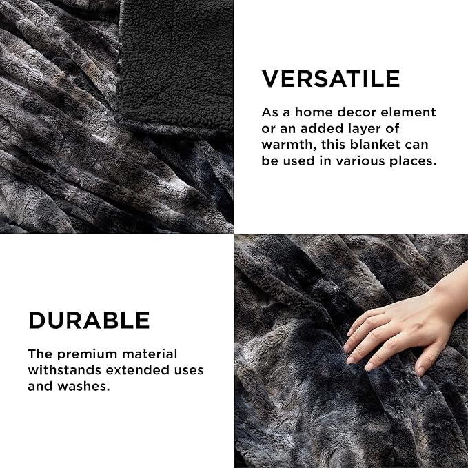 Bedsure Sherpa Blanket Twin Size - Soft, Fuzzy & Fluffy Faux Fur - Warm, Cozy Blanket for Couch, Sofa and Bed, Tie Dye Design, Black, 60x80 Inches