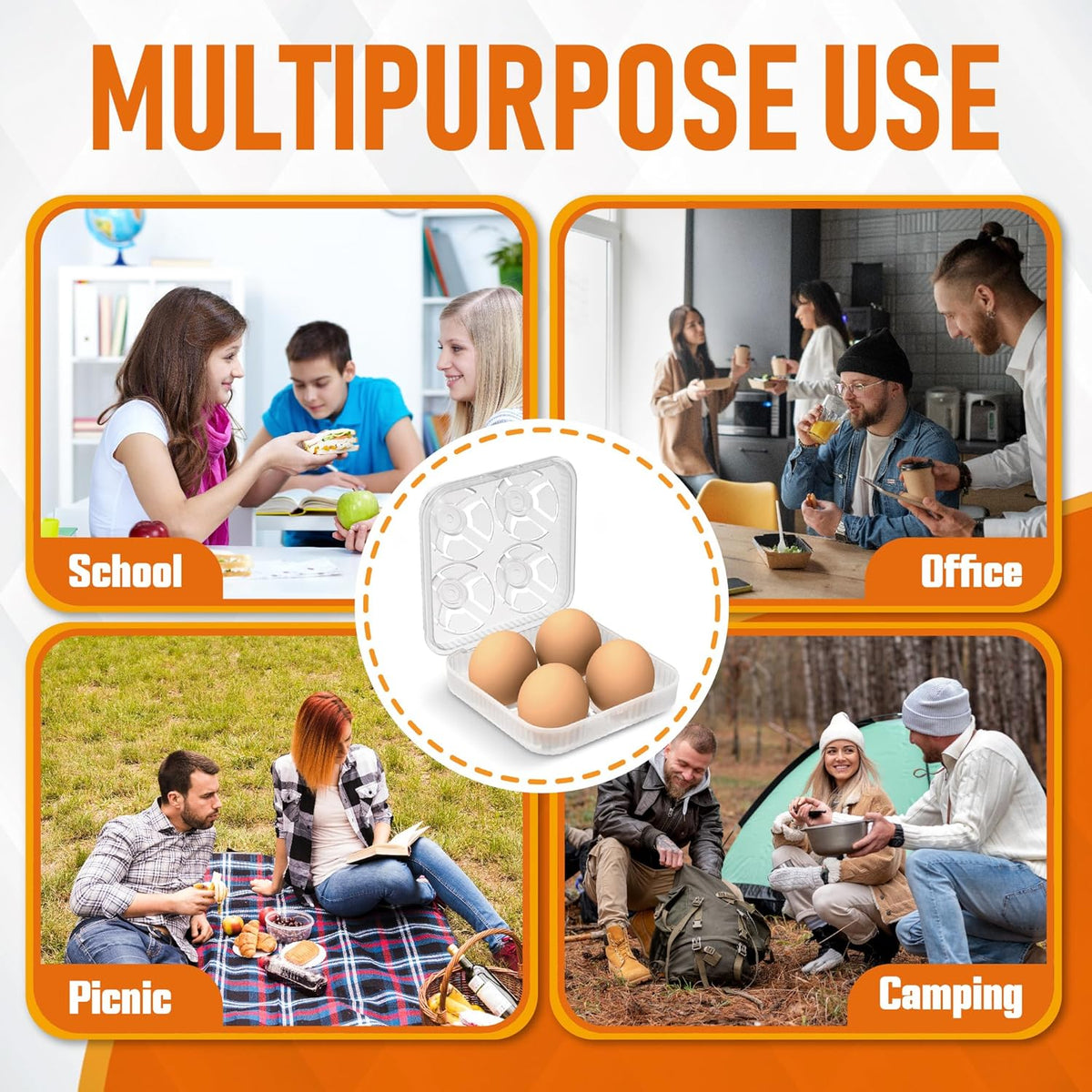 ZPU Egg Holder Camping, 1Pcs 4 Grid Egg Container, Plastic Egg Carrier for Camping Picnic Travel Outdoor Refrigerator Kitchen, Clear White