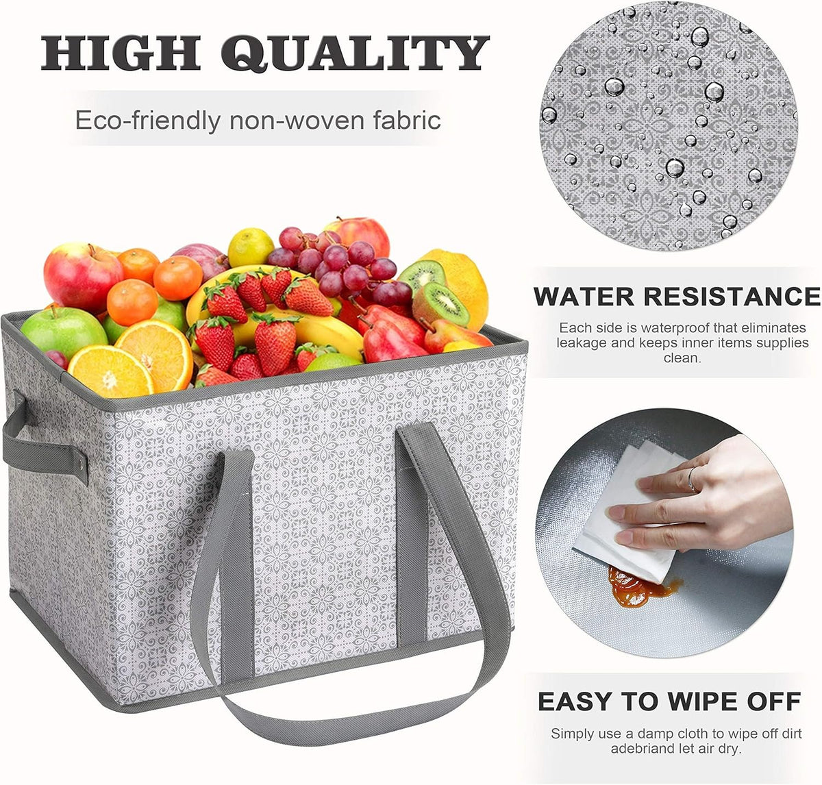 WISELIFE Reusable Grocery Bags [3 Pack],Large Grocery Tote Bag Water Resistant Shopping Bags Foldable Grocery Bag for Clothes,Shoes and Picnic